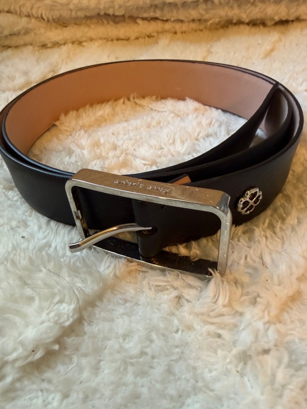 kate spade Black Leather Belt with Silver Buckle